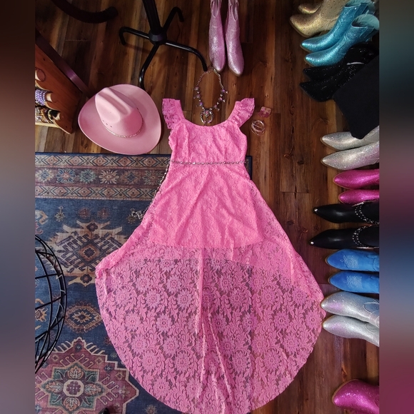 Women's hot pink high low dress with lining - Picture 4 of 4